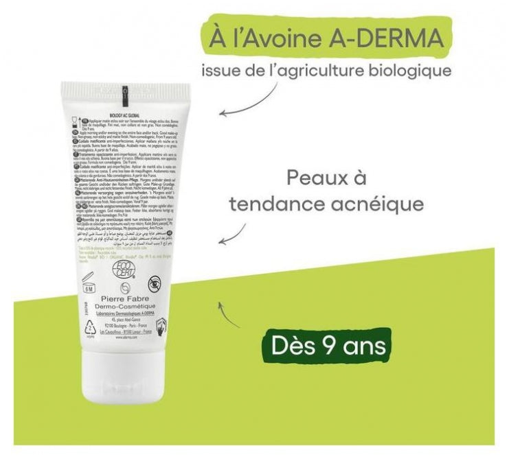 A-Derma Biology AC Global عناية مطفئة للمعان ومضادة للشوائب 40ml