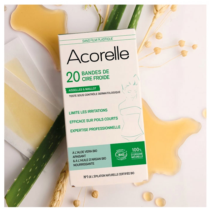Acorelle Bandes de Cire Froide Aisselles et Maillot BIO Certifiées x20