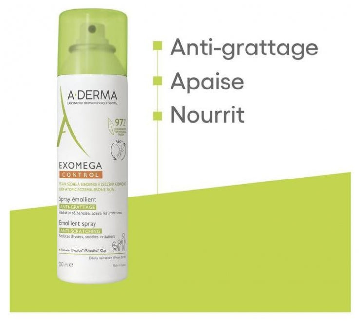 A-Derma Exomega Control Anti-Scratching Emollient Spray Dry Skin prone to Atopic Eczema 200ml (6.76fl oz)