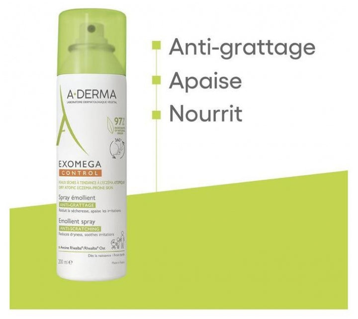 A-Derma Exomega Control Anti-Scratching Emollient Spray Dry Skin prone to Atopic Eczema 200ml (6.76fl oz)