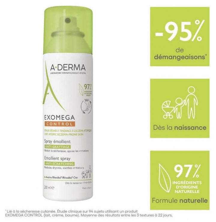 A-Derma Exomega Control Anti-Scratching Emollient Spray Dry Skin prone to Atopic Eczema 200ml (6.76fl oz)
