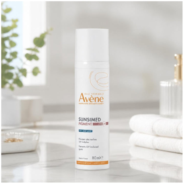 Avène Solar Sunsimed Pigment واقي شمس SPF50+ ضد الأشعة UVB وUVA والضوء الأزرق 80ml