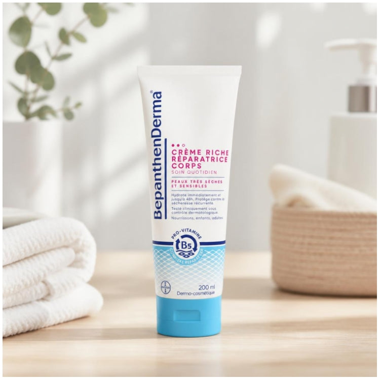 Bepanthen Derma Derma Crème corps riche réparatrice en tube pour peau très sèche et sensible 200ml