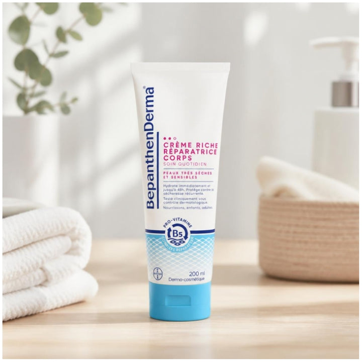 Bepanthen Derma Derma Crème corps riche réparatrice en tube pour peau très sèche et sensible 200ml