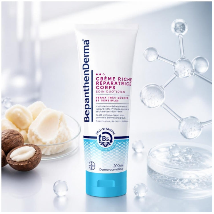 Bepanthen Derma Derma Crème corps riche réparatrice en tube pour peau très sèche et sensible 200ml