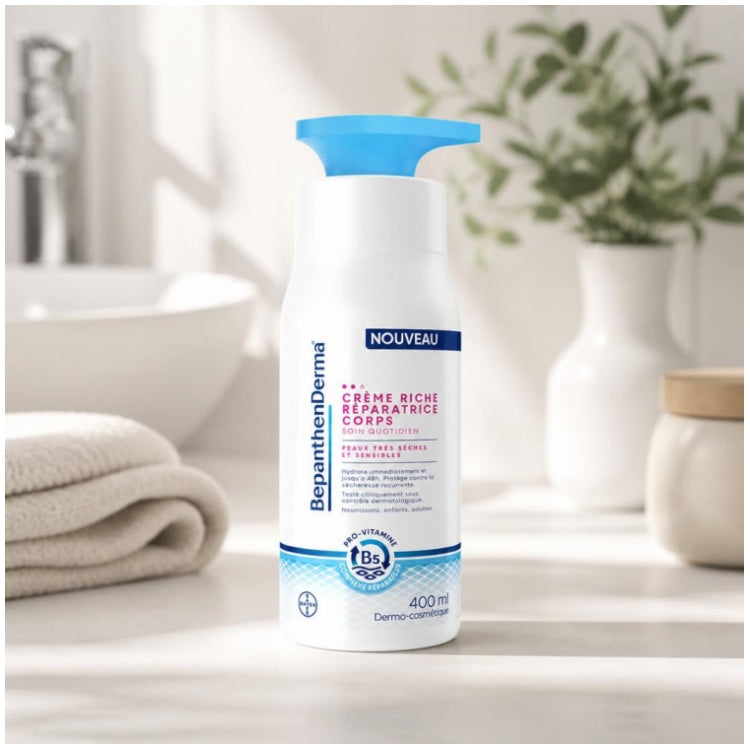 Bepanthen Derma Crème corps réparatrice riche en flacon-pompe Peaux très sèches et sensibles 400ml