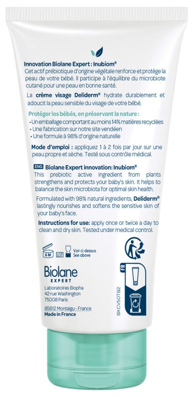 Biolane Expert Deliderm Crème visage bébé Peaux Sensibles 50ml