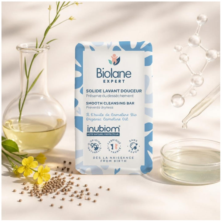 Biolane Expert Nettoyant solide doux sans savon à l’huile de caméline bio 75g
