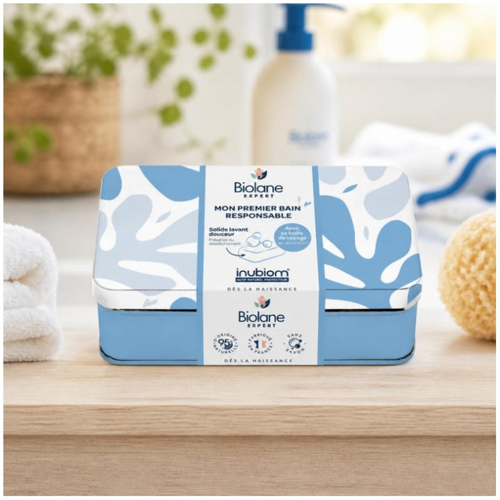 Biolane Expert Barra de Limpeza Suave Sem Sabão com Óleo Orgânico de Camelina com Estojo Metálico 75g