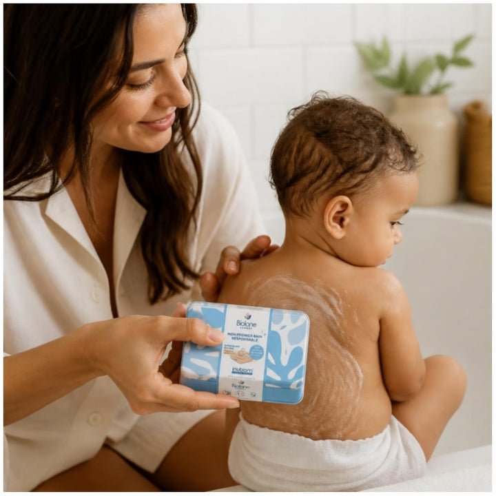 Biolane Expert Barra de Limpeza Suave Sem Sabão com Óleo Orgânico de Camelina com Estojo Metálico 75g