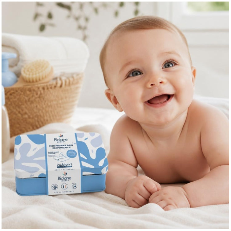 Biolane Expert Barra de Limpeza Suave Sem Sabão com Óleo Orgânico de Camelina com Estojo Metálico 75g