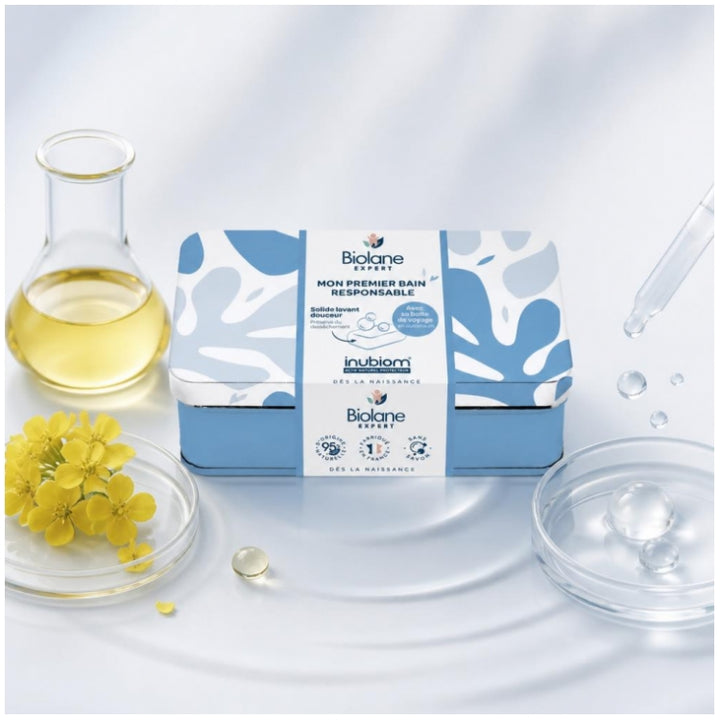 Biolane Expert Barra de Limpeza Suave Sem Sabão com Óleo Orgânico de Camelina com Estojo Metálico 75g