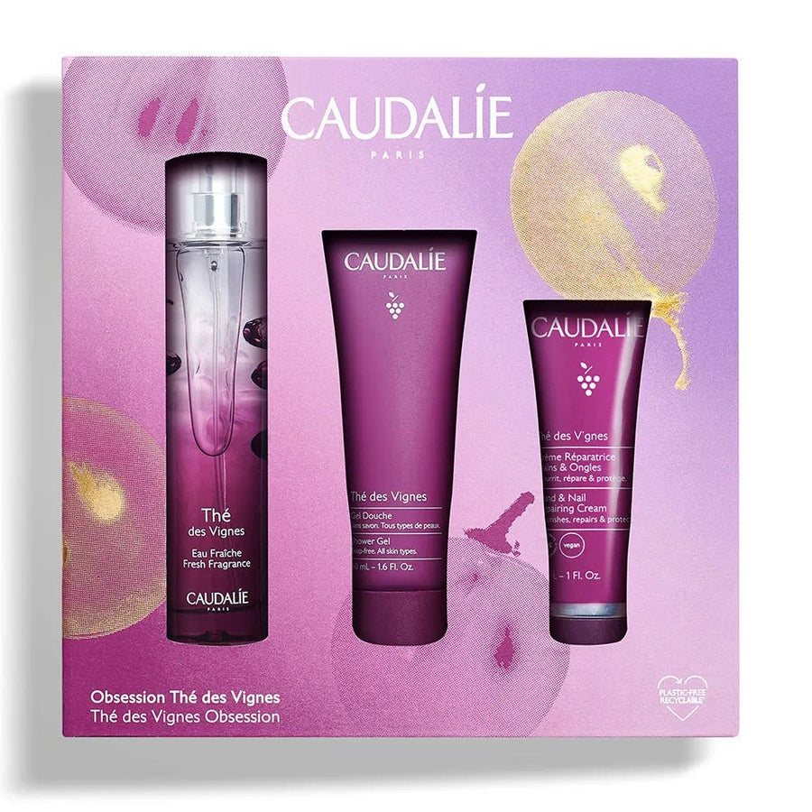 Caudalie The Des Vignes Obsession Coffret with Fresh Fragrance, Shower Gel, and Nourishing Body Lotion - 50ml Each - FrenchBeautyHub