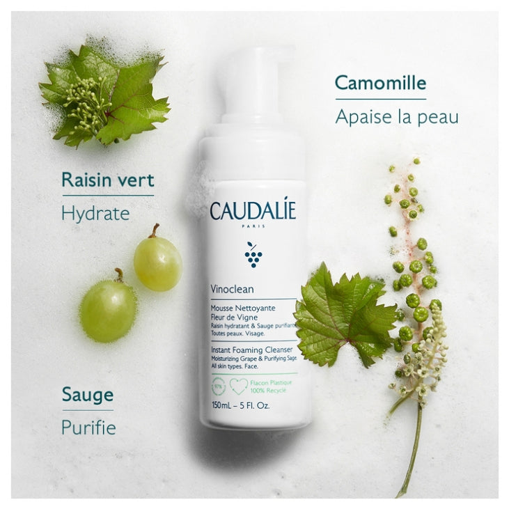 Caudalie Vinoclean Instant Cleansing Foam Face 150ml x2 (5.07fl oz x2)