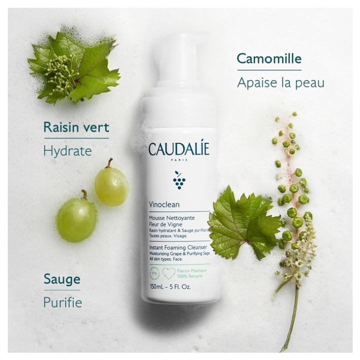 Caudalie Vinoclean Instant Cleansing Foam Face 150ml x2 (5.07fl oz x2)