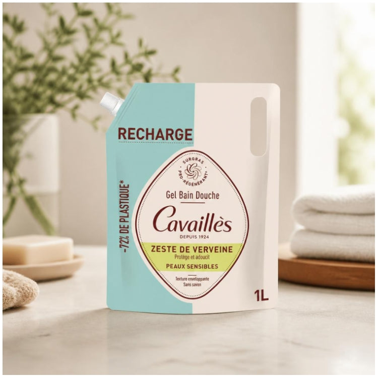 Cavaillès Surgras Gel de baño y ducha Pro-Regenerador Recarga ecológica Verbena cítrica 1L