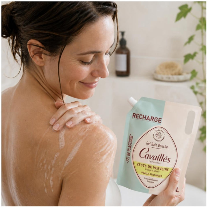 Cavaillès Surgras Gel de baño y ducha Pro-Regenerador Recarga ecológica Verbena cítrica 1L