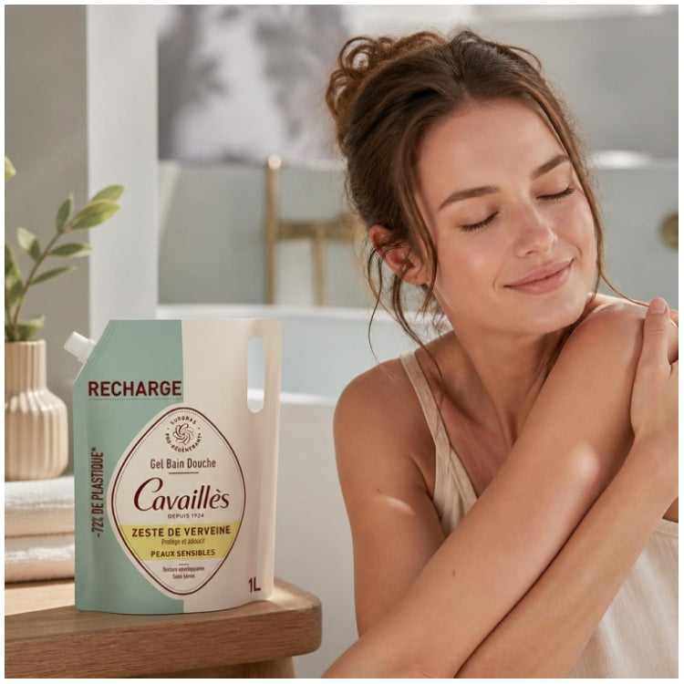 Cavaillès Surgras Gel de baño y ducha Pro-Regenerador Recarga ecológica Verbena cítrica 1L
