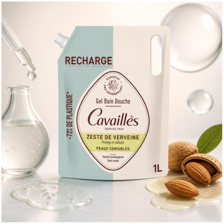 Cavaillès Surgras Gel de baño y ducha Pro-Regenerador Recarga ecológica Verbena cítrica 1L