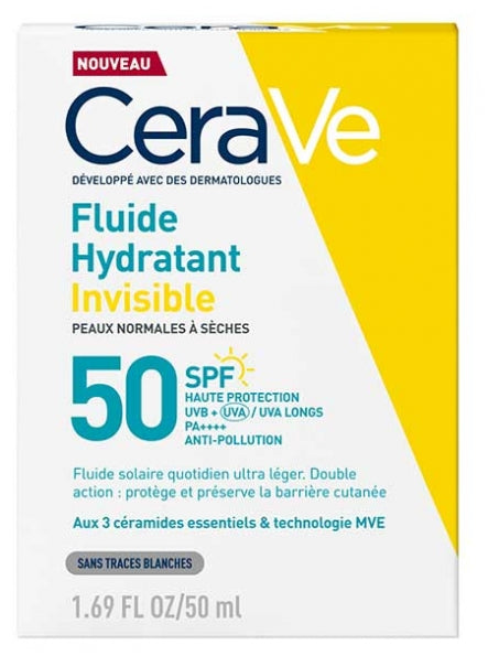 Cerave Invisible Hydraterende Fluïde SPF50 Hoge Bescherming voor het gezicht 50ml