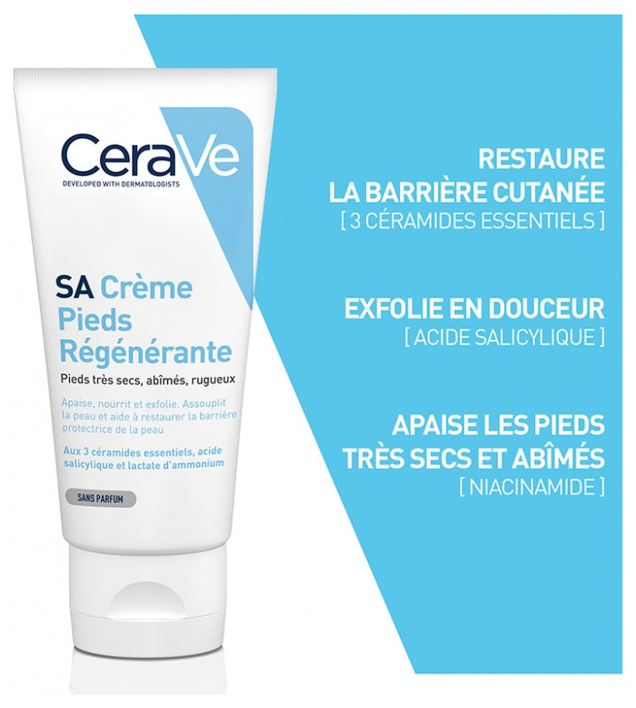 Cerave Body SA Crème réparatrice pour les pieds pour peau très sèche, abîmée et rugueuse 88ml