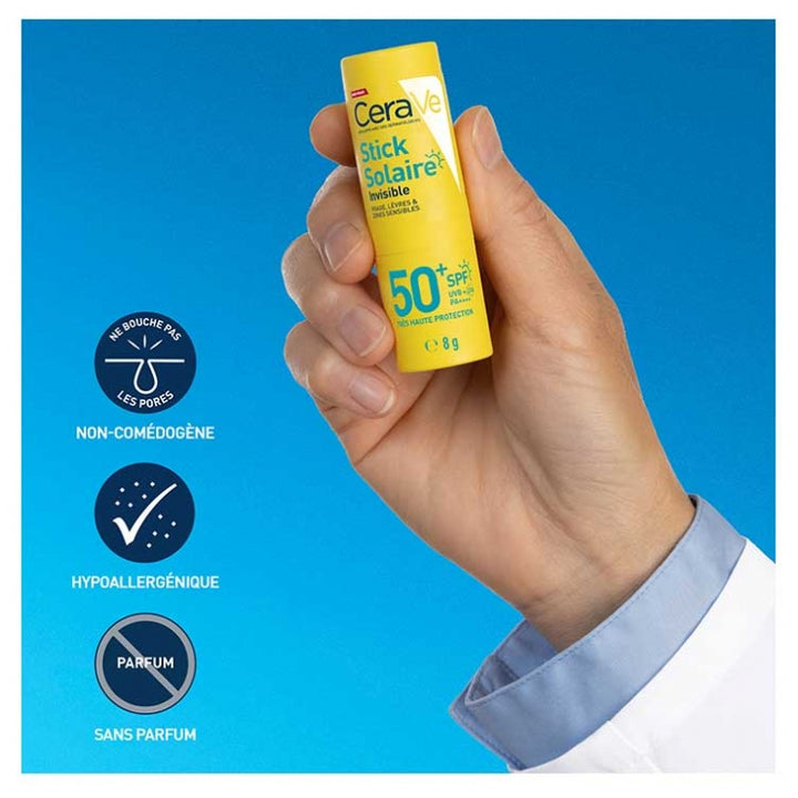 Cerave Invisible SPF50+ stick solar de alta protección 8g