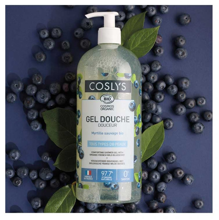 Coslys Body جل استحمام لطيف بالتوت الأزرق البري العضوي لجميع أنواع البشرة 1L