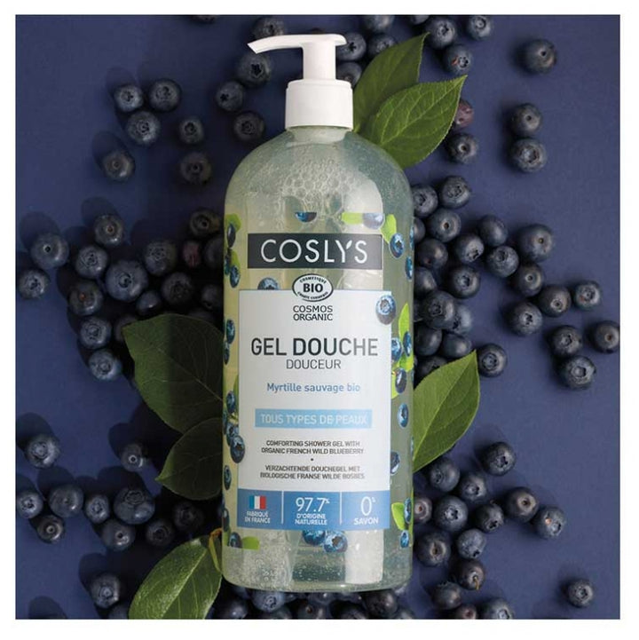Coslys Body جل استحمام لطيف بالتوت الأزرق البري العضوي لجميع أنواع البشرة 1L