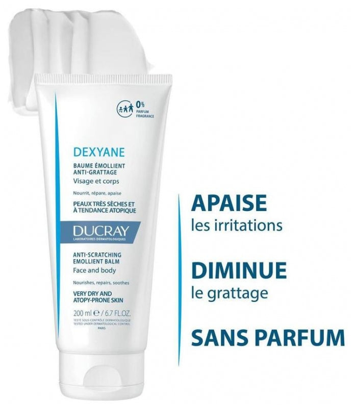 Ducray Dexyane Anti-Scratch Emollient Balm for Very Dry Skin Prone to Atopic Eczema 200ml (6.76 fl oz)