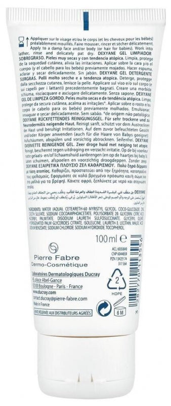 Ducray Dexyane Ultra-Rich Face & Body Cleansing Gel for Very Dry, Atopic-Prone Skin 100ml (3.38fl oz)
