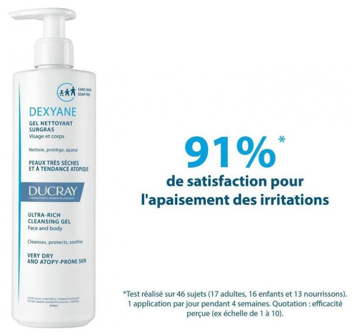 Ducray Dexyane Ultra-Rich Face & Body Cleansing Gel for Very Dry, Atopic-Prone Skin 100ml (3.38fl oz)