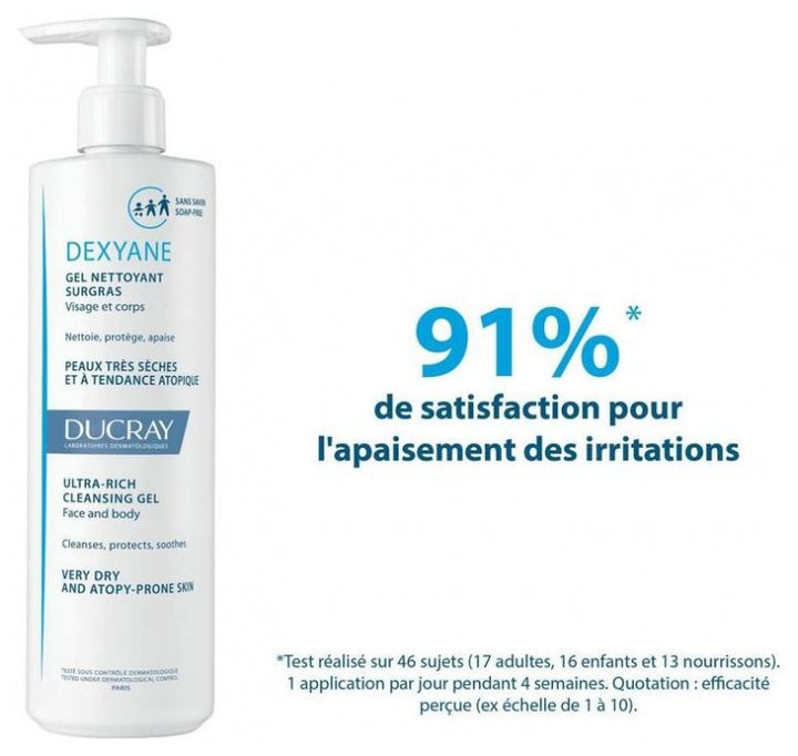 Ducray Dexyane Ultra-Rich Face & Body Cleansing Gel for Very Dry, Atopic-Prone Skin 100ml (3.38fl oz)