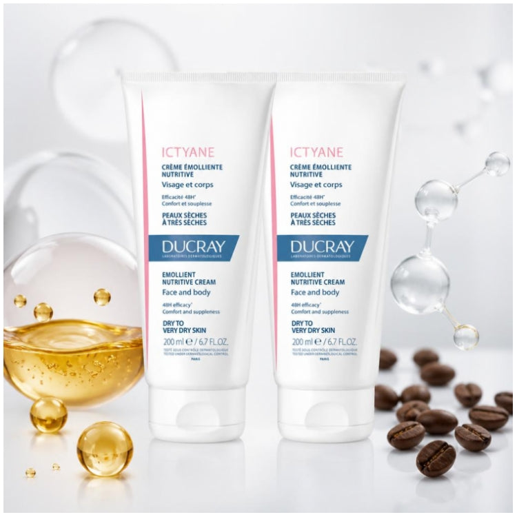 Ducray Ictyane Crème émolliente nutritive visage et corps peaux sèches à très sèches 200ml x2