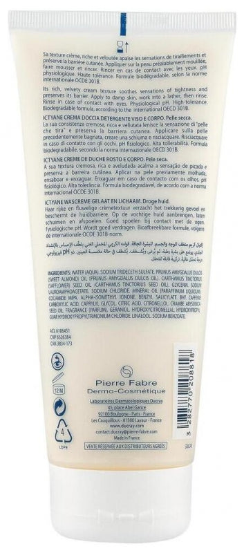 Ducray Ictyane Crème lavante anti-dessèchement peaux sèches à très sèches 200ml