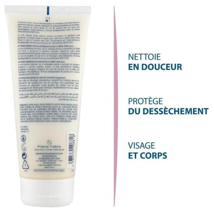Ducray Ictyane Crème lavante anti-dessèchement peaux sèches à très sèches 200ml