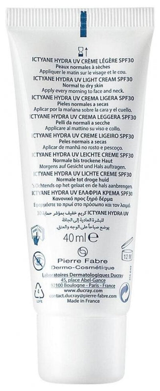 Ducray Ictyane Hydra Uv Light Cream Spf30 Face 40ml (1.35fl oz)