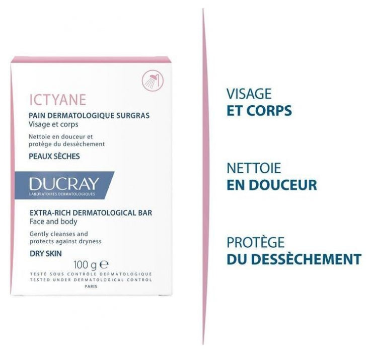 Ducray Ictyane Extra Rich Dermatological Bar Dry Skin 100g (3.52 oz)
