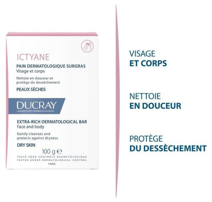Ducray Ictyane Extra Rich Dermatological Bar Dry Skin 100g (3.52 oz)