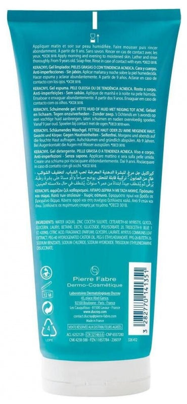 Ducray Keracnyl Foaming cleansing face gel oily skin 200ml (6.76fl oz)