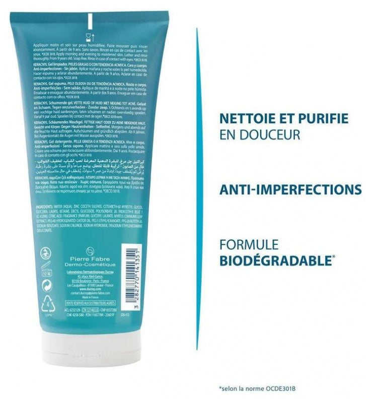 Ducray Keracnyl Foaming cleansing face gel oily skin 200ml (6.76fl oz)