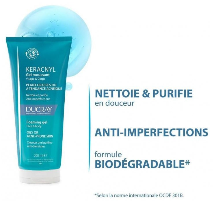 Ducray Keracnyl Foaming cleansing face gel oily skin 200ml (6.76fl oz)