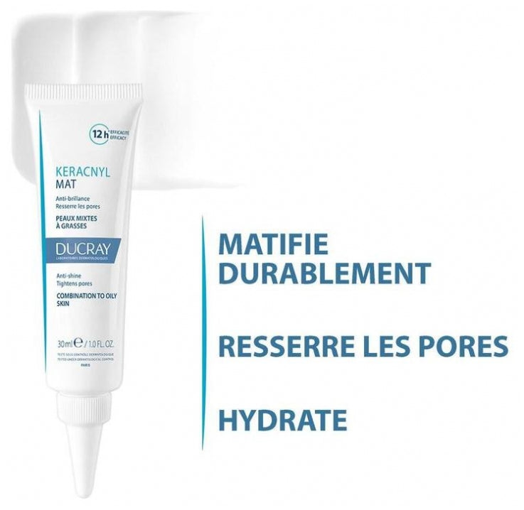 Ducray Keracnyl Mat Cream 30ml (1.01 fl oz) - Anti-Shine Matte Effect for Combination to Oily Skin