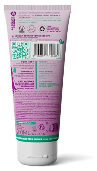 Energie Fruit Máscara reconstrutora e desembaraçante 2 em 1 com colágeno vegano e vitamina B 200 ml