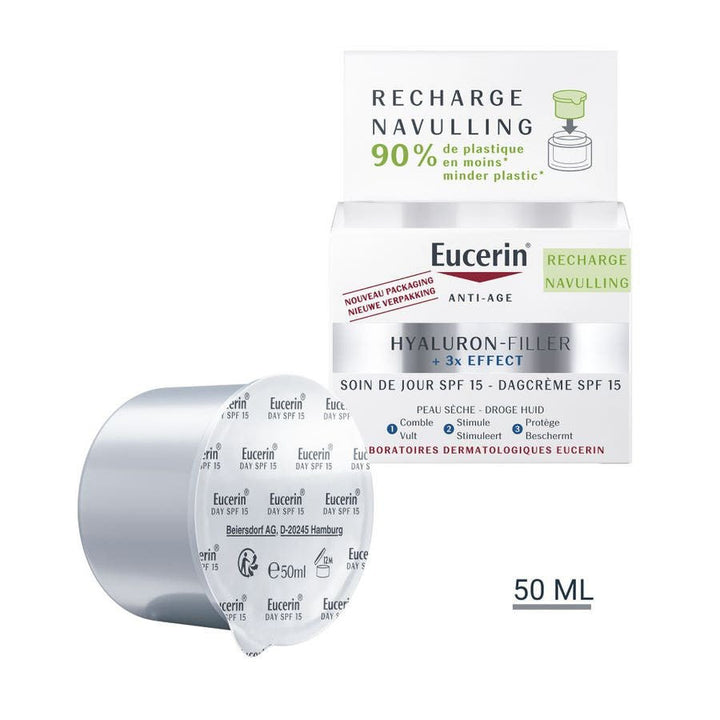 Eucerin Hyaluron - Filler + 3x Effect Spf15 Anti-Aging Tagespflege Nachfüllpackung für trockene Haut 50 ml (1.69 fl oz) - FrenchBeautyHub