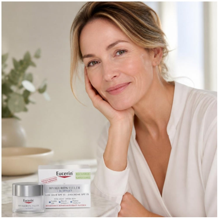 Eucerin Hyaluron-Filler + 3x Effect Spf15 عناية نهارية مضادة لعلامات التقدم في السن عبوة إعادة تعبئة للبشرة الجافة 50ml