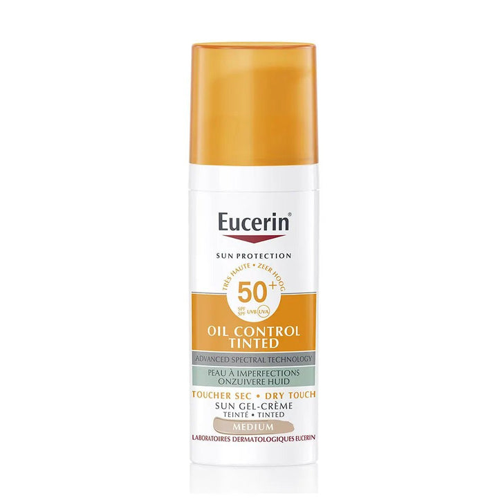 Eucerin Sun Protection Oil Control Tinted Gel - Cream SPF50+ Medium – 50ml (1.69fl oz) - FrenchBeautyHub