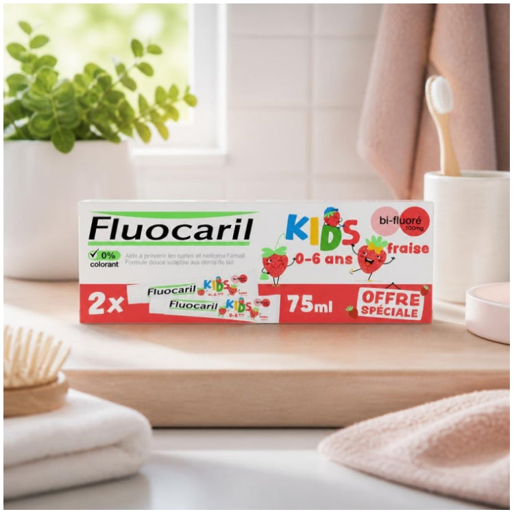 Fluocaril Dentifricio Kids Bifluorato alla Fragola 0 - 6 anni 2x75ml