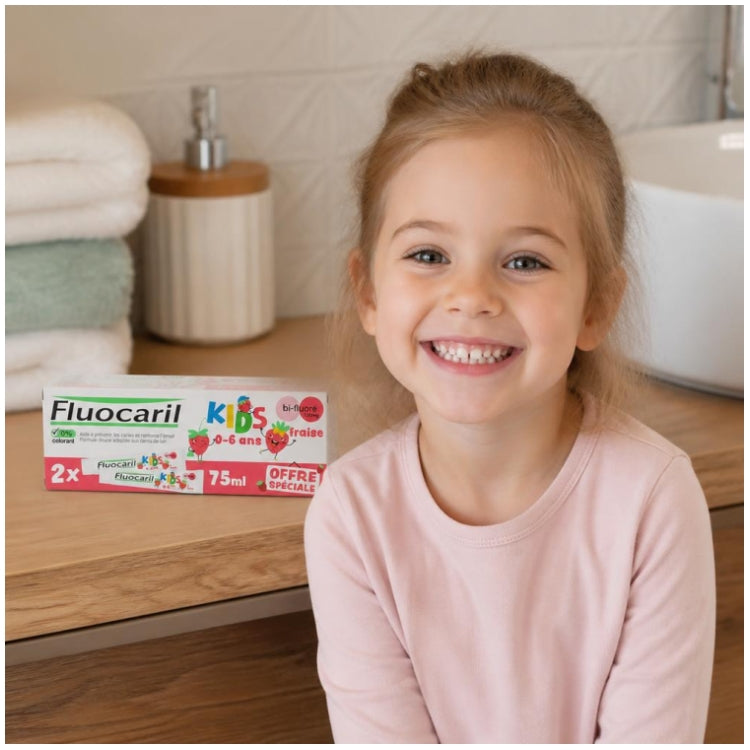 Fluocaril Dentifricio Kids Bifluorato alla Fragola 0 - 6 anni 2x75ml