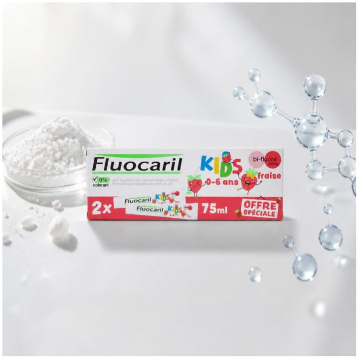Fluocaril Dentifricio Kids Bifluorato alla Fragola 0 - 6 anni 2x75ml