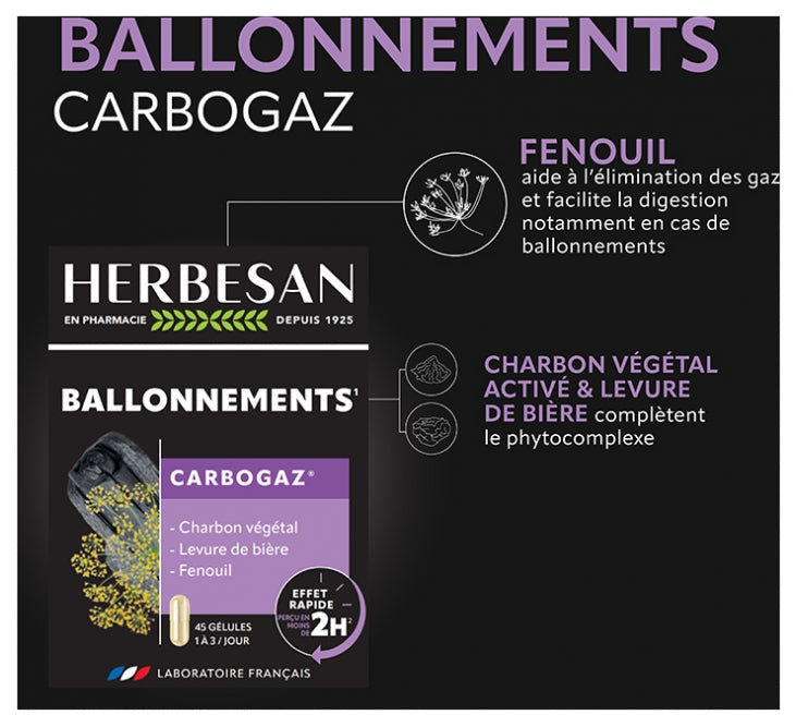 Herbesan Charcoal Kapseln gegen Blähungen x45